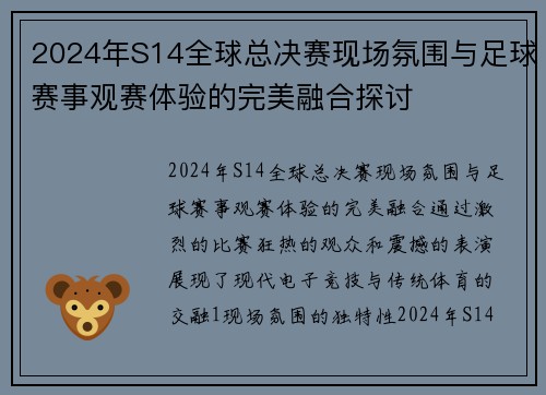 2024年S14全球总决赛现场氛围与足球赛事观赛体验的完美融合探讨