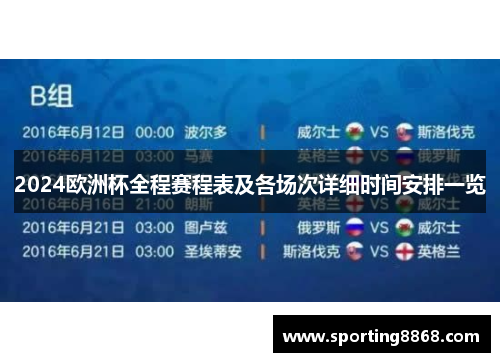 2024欧洲杯全程赛程表及各场次详细时间安排一览